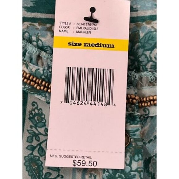 Nine West Women's Boho-Inspired Turquoise & White Striped Top‎ Medium - Picture 9 of 10